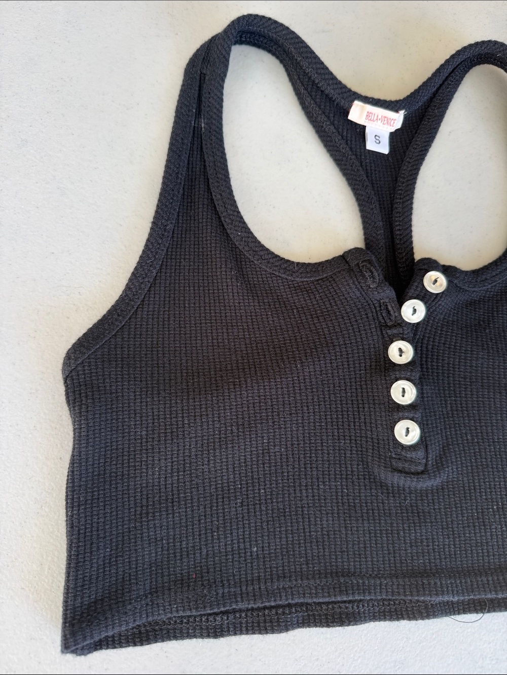 Bella Venice Black snatched sexy Ribbed Button-Front Racerback Crop Top